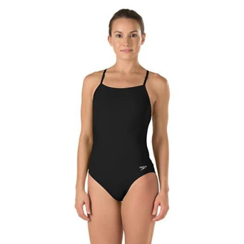 NWT Speedo Endurance+ Solid Flyback Training Size 12/38 Swimsuit Team Black