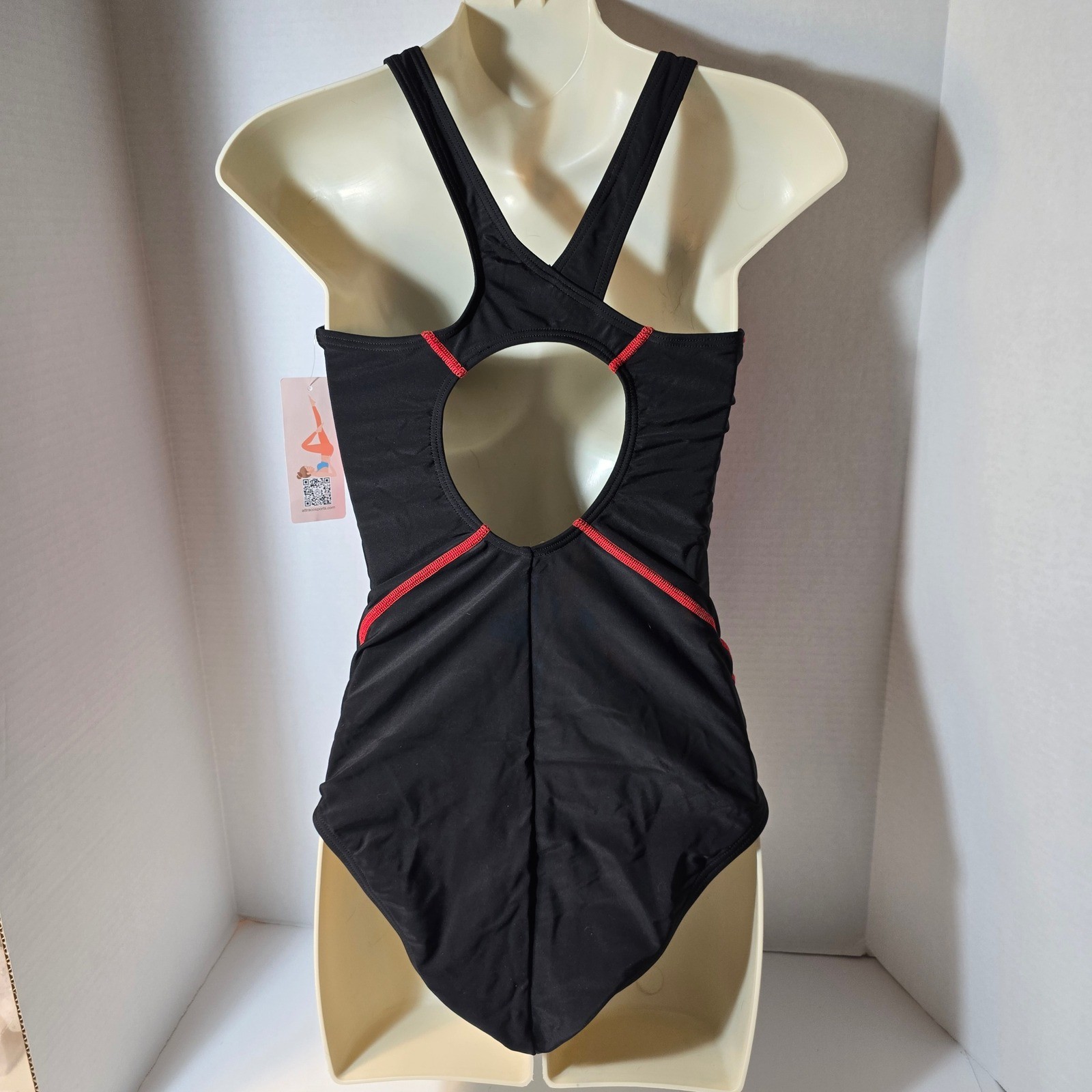 Charmo One Piece Swimsuit Size 16 Athletic Keyhole Back Black Red Beach New
