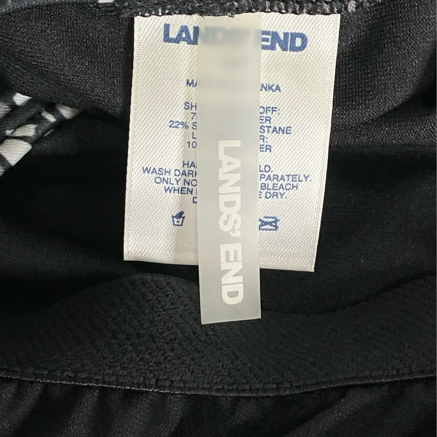 Lands’ End One Piece Swimsuit Black Gray Floral Criss Cross Back 16P
