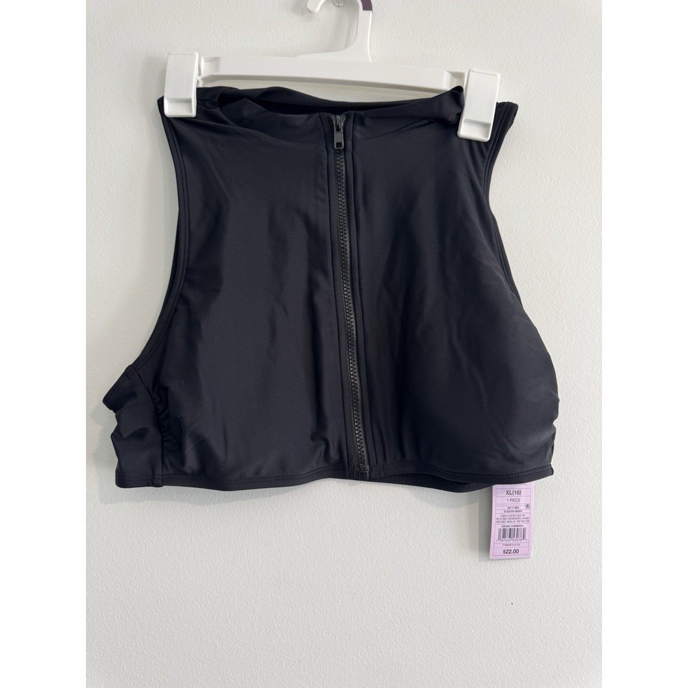NWT Wild Fable Women’s Zip padded M Medium black Bikini Top Sports Bra Swim