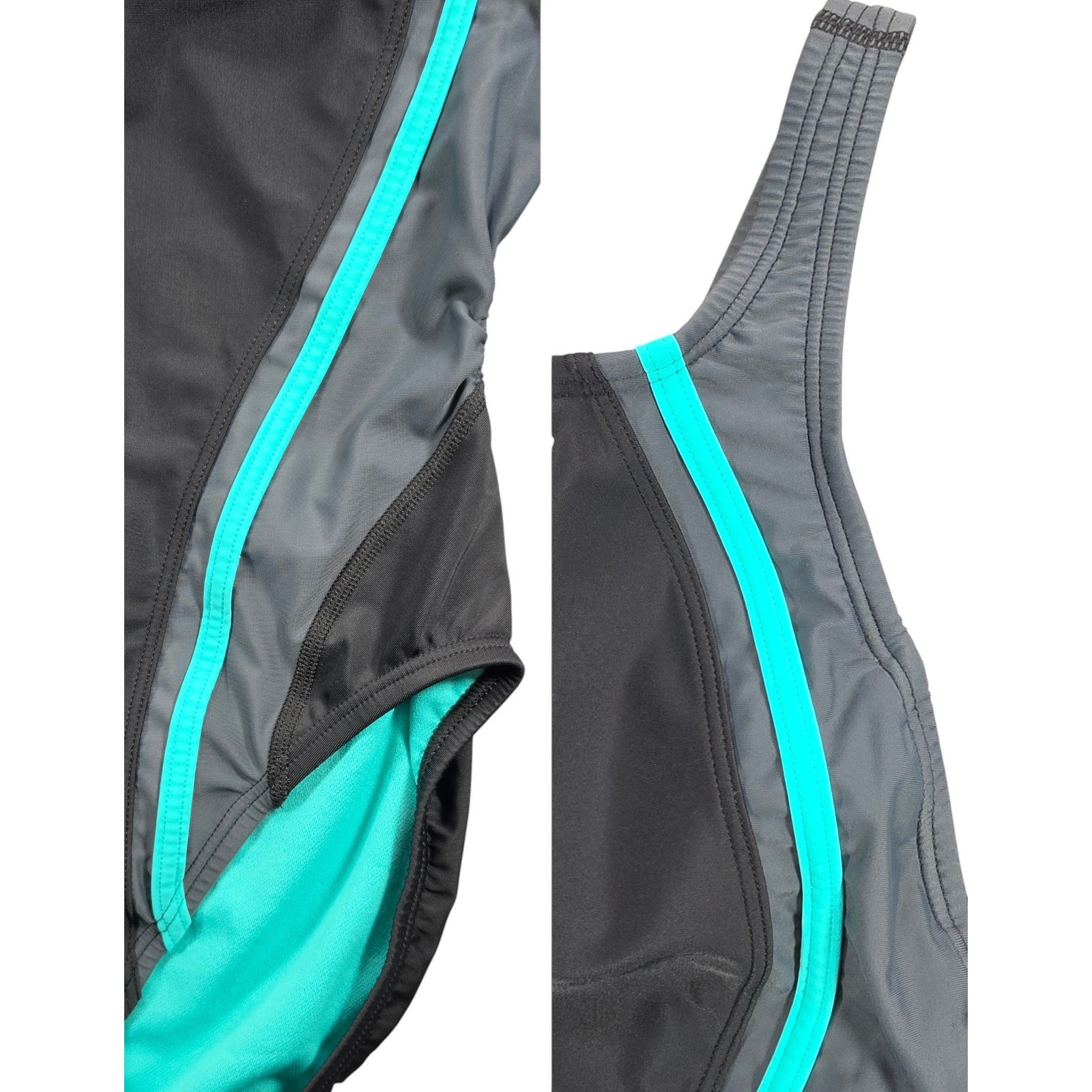 Speedo Athletic One Piece Swimsuit Womens Size 10 PowerFLEX Eco Turquoise Black