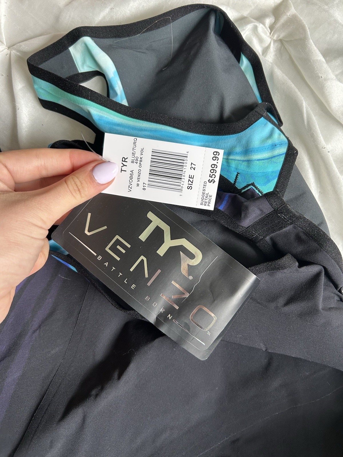 TYR Venzo Open Back Size 27 Tech Suit Kneeskin Swimsuit