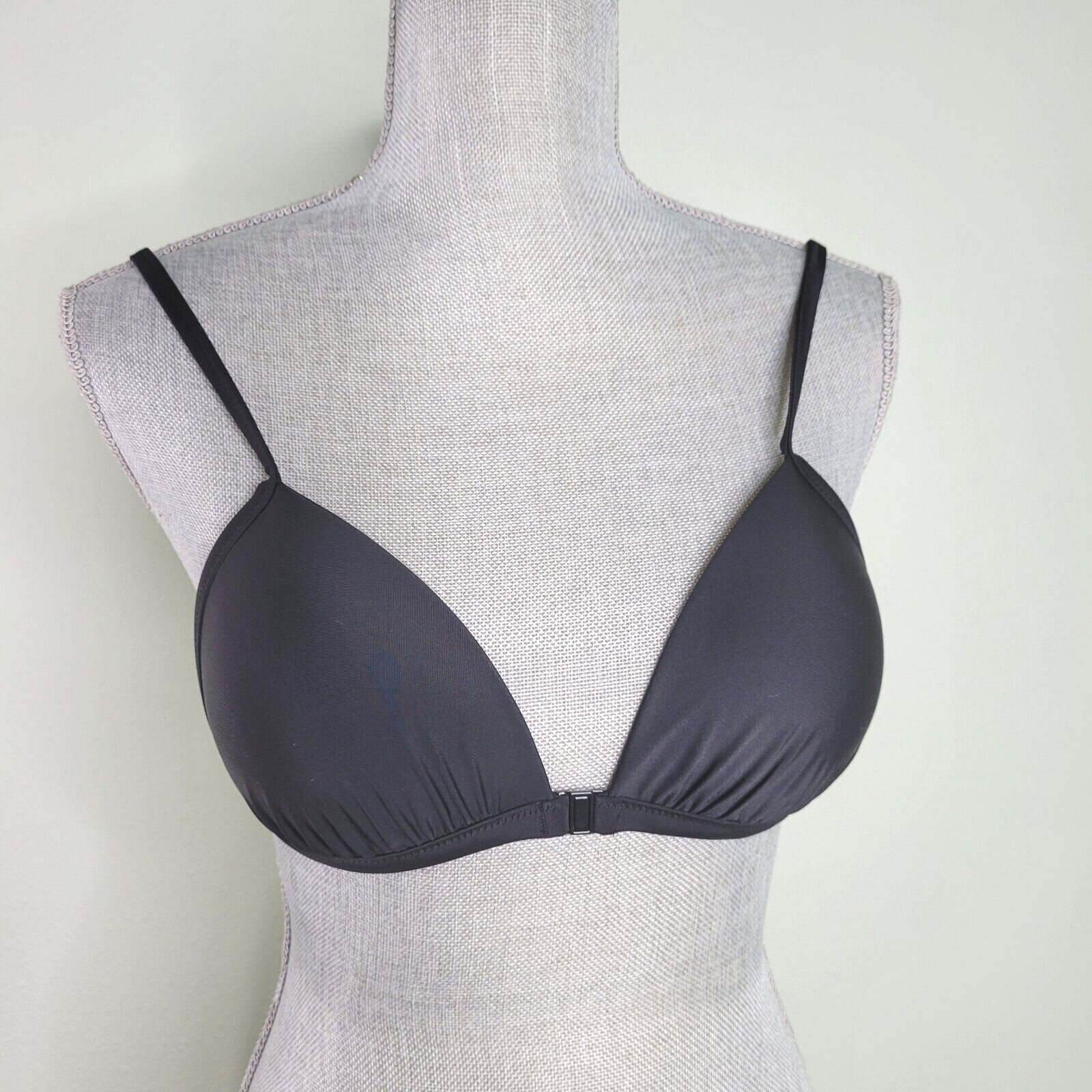 Aerie Perky Triangle Padded Bikini Top Front Close Adjustable Straps Black