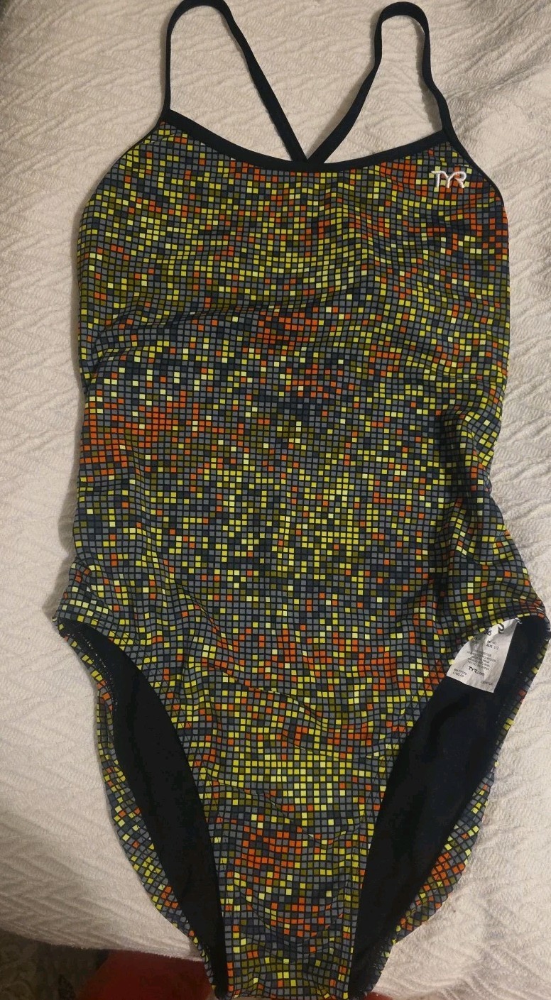 TYR Atomic diamondfit, Womens 36, Black, Green, Orange,chartruce Green, Yellow