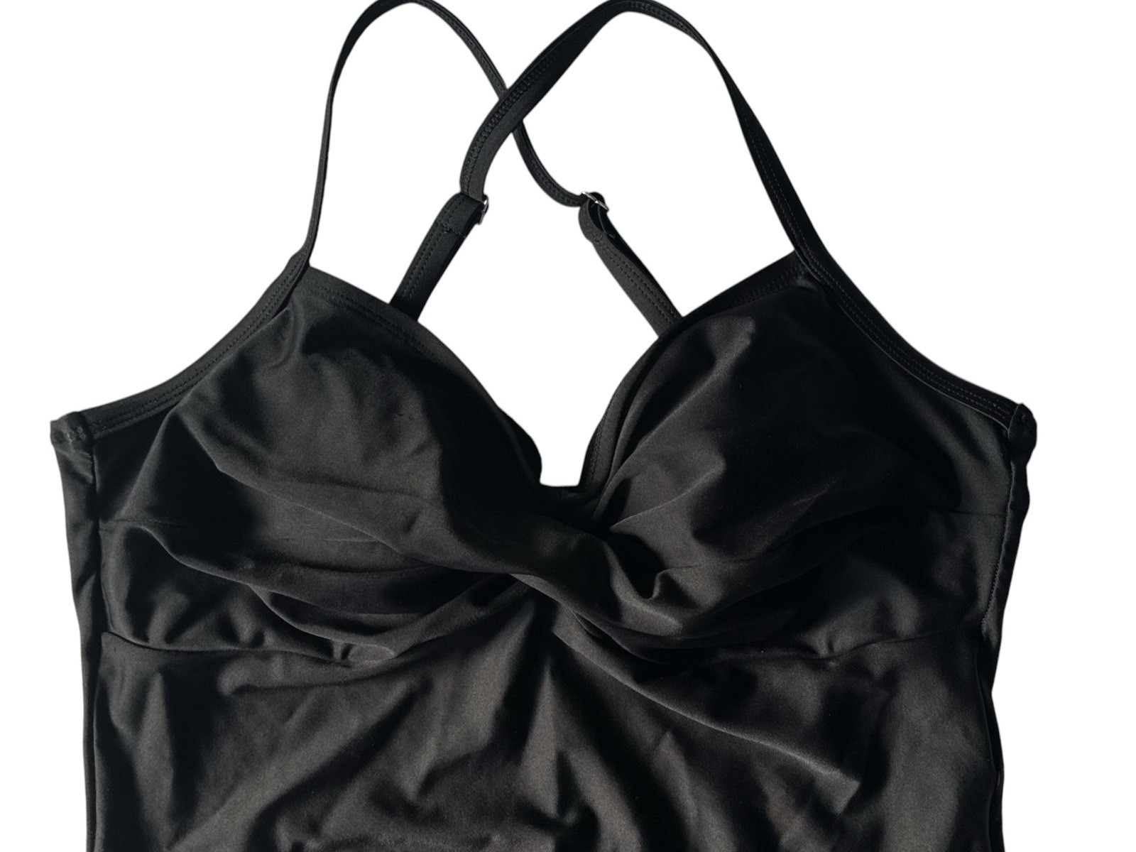 Speedo Swimsuit One Piece Black Ruched Twist Front Convertible Straps Size 16