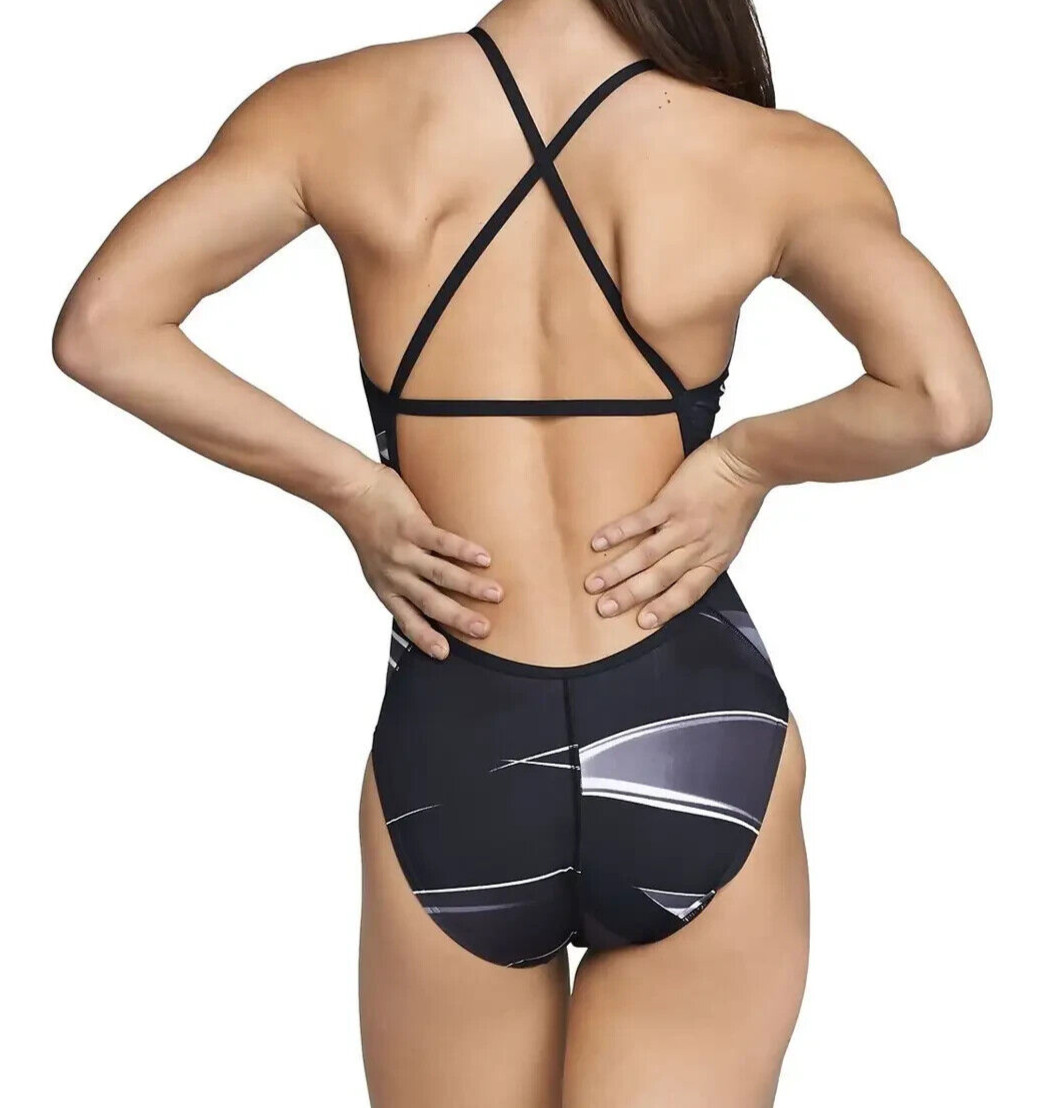 Speedo Women’s Endurance+ Infinite Pulse One Back Swimsuit Size 28 Black/White