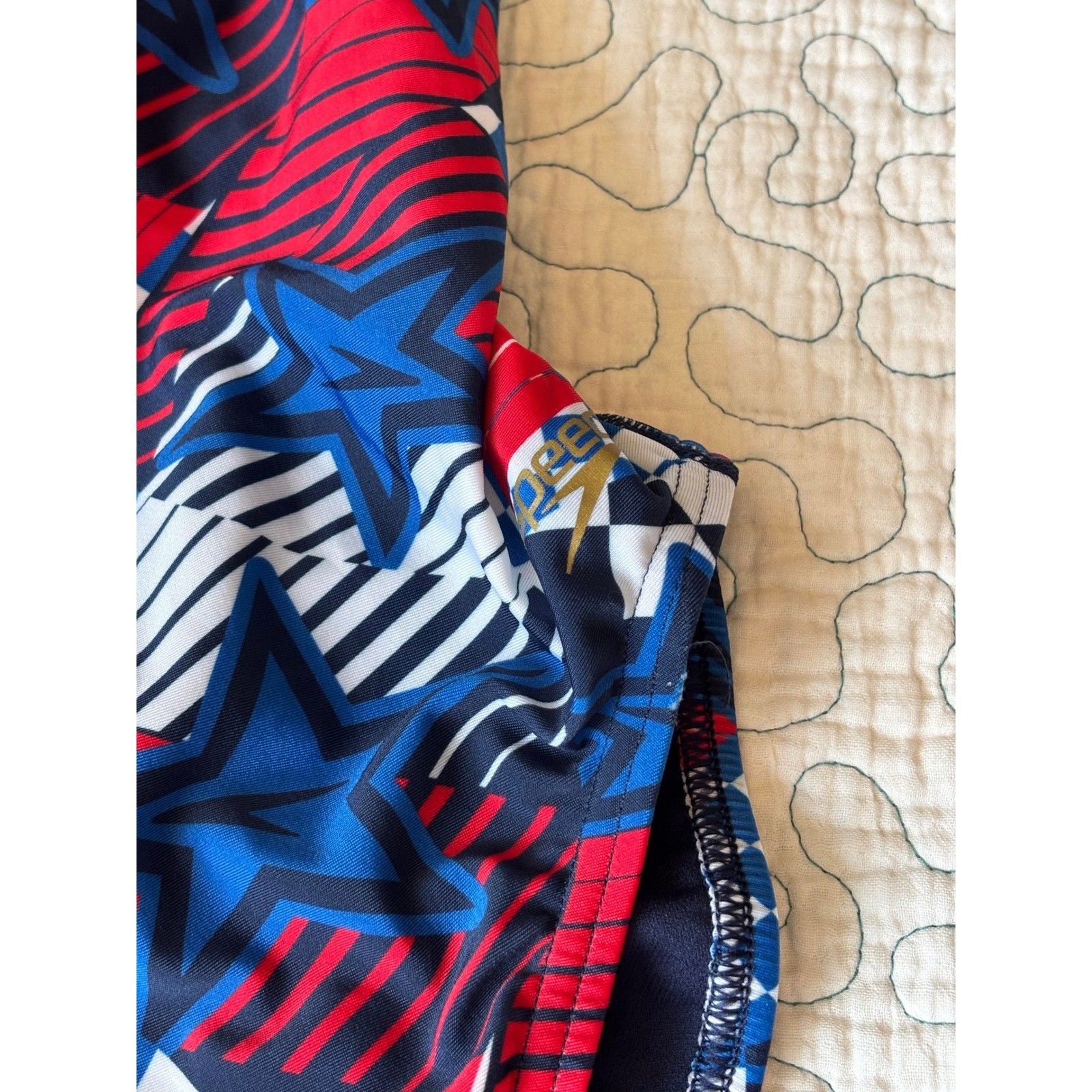 Speedo Overdrive One Piece Swimsuit True Cobalt Stars Stripes Red White Blue 34