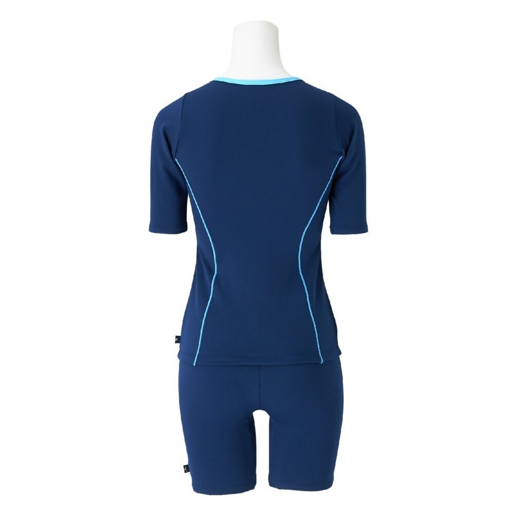 Mizuno Women’s Aqua Fitness Two-Piece Swimsuit Front Zip Navy/Light Blue 2025SS