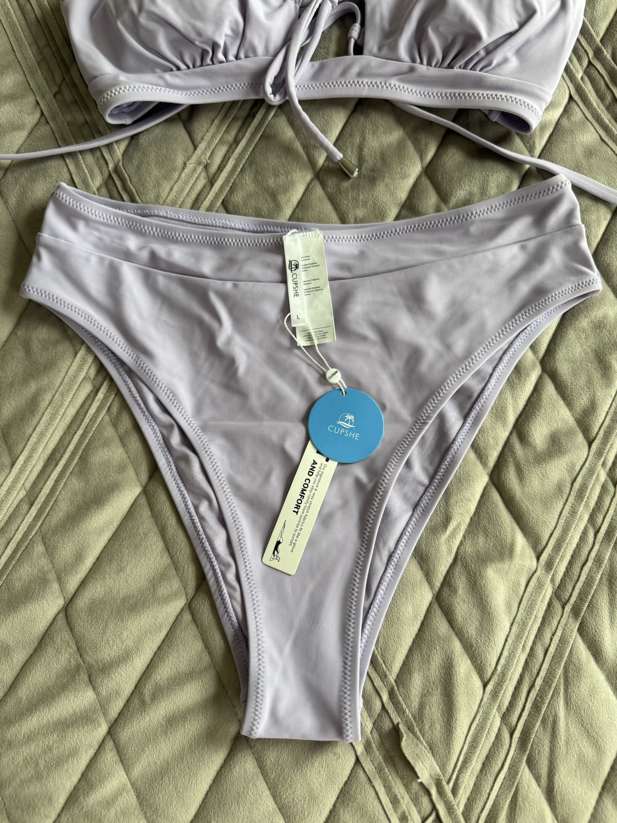 CUPSHE Women’s Lavender High Waisted Bikini 2Pcs Set Size Large