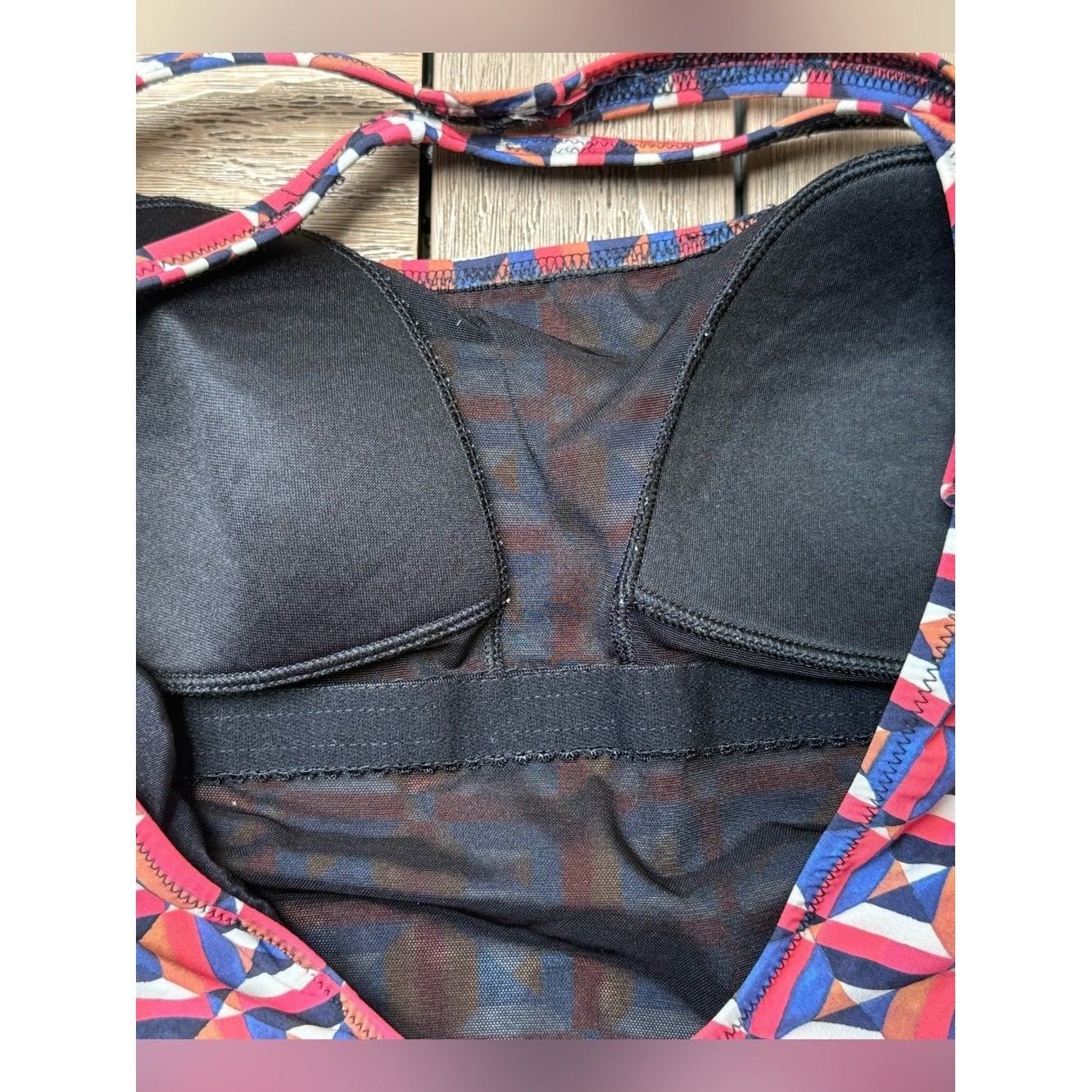 Geometrical blue black red one piece swim