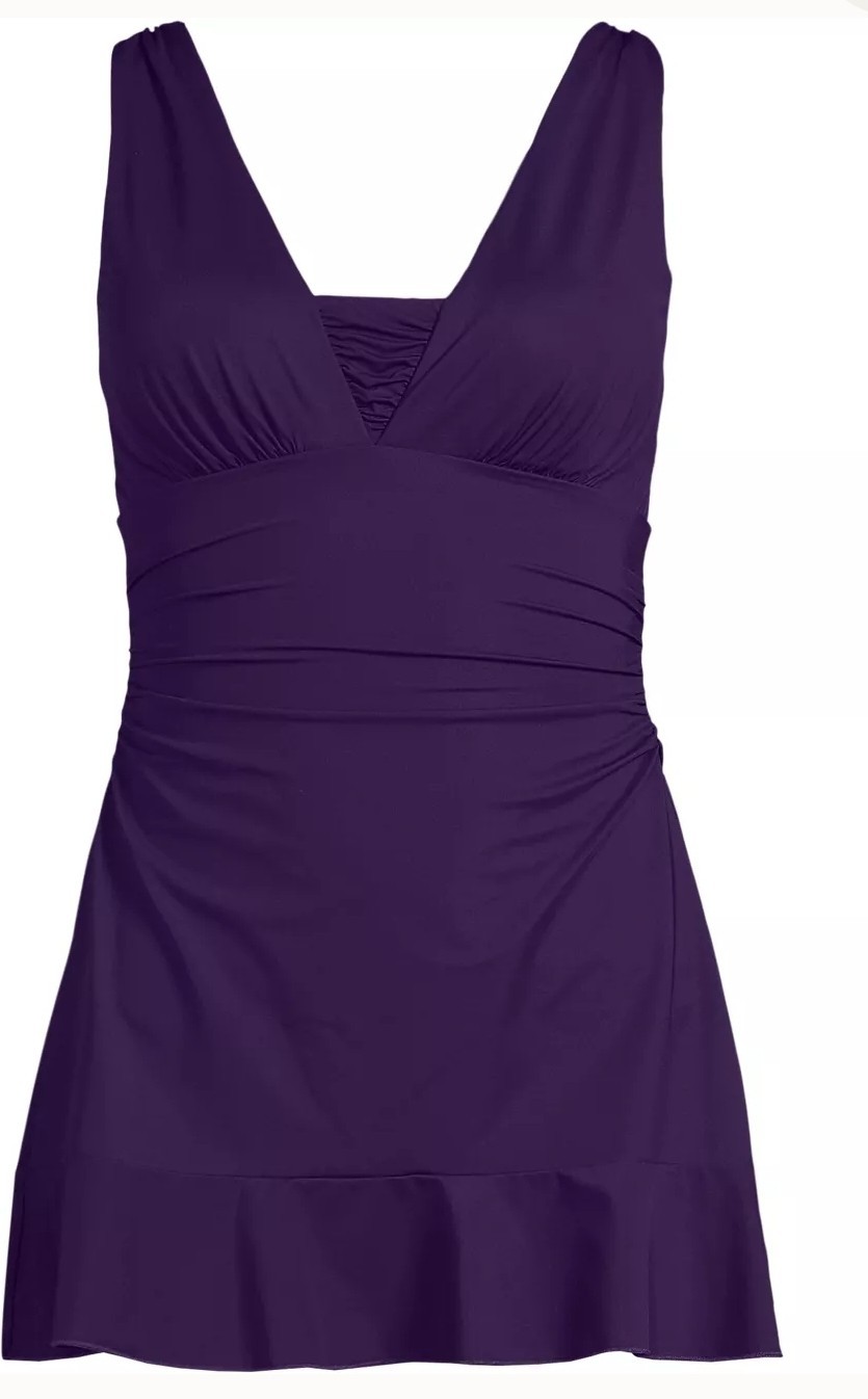 Lands End Slendersuit One Piece Swimsuit Bandeau Removable Straps Ruching NWT 16