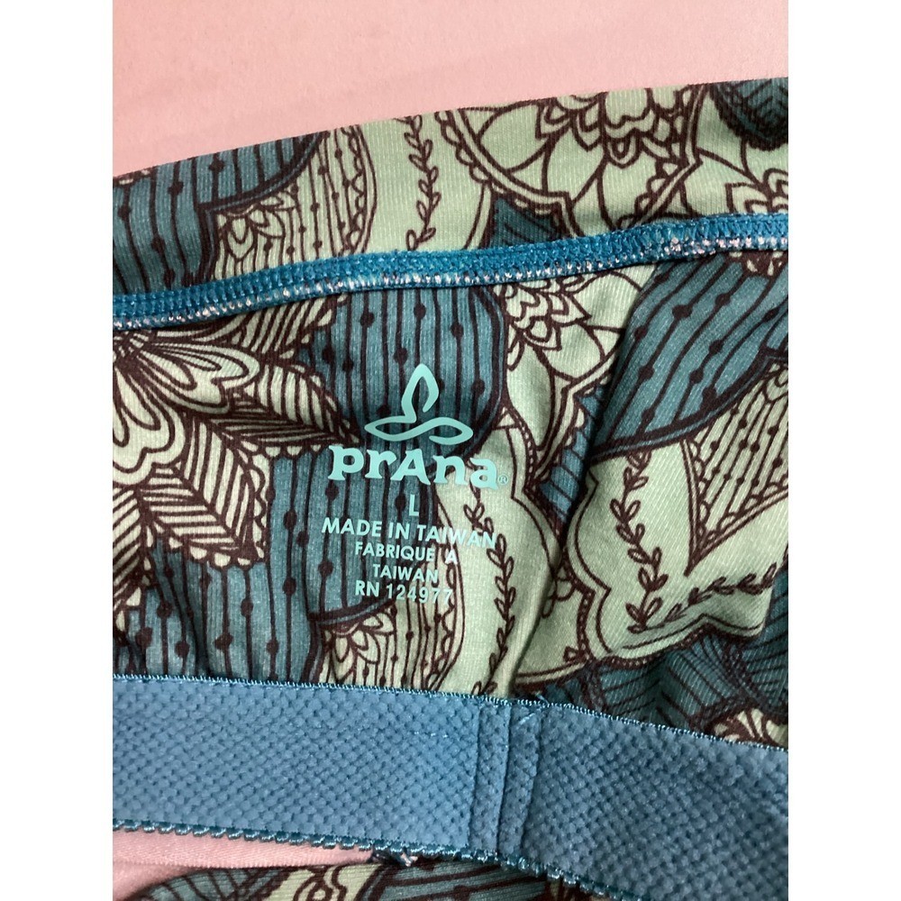 Prana Teal Floral Mandala Halter T-Back Swim Tankini Top Built-in Bra Womens L