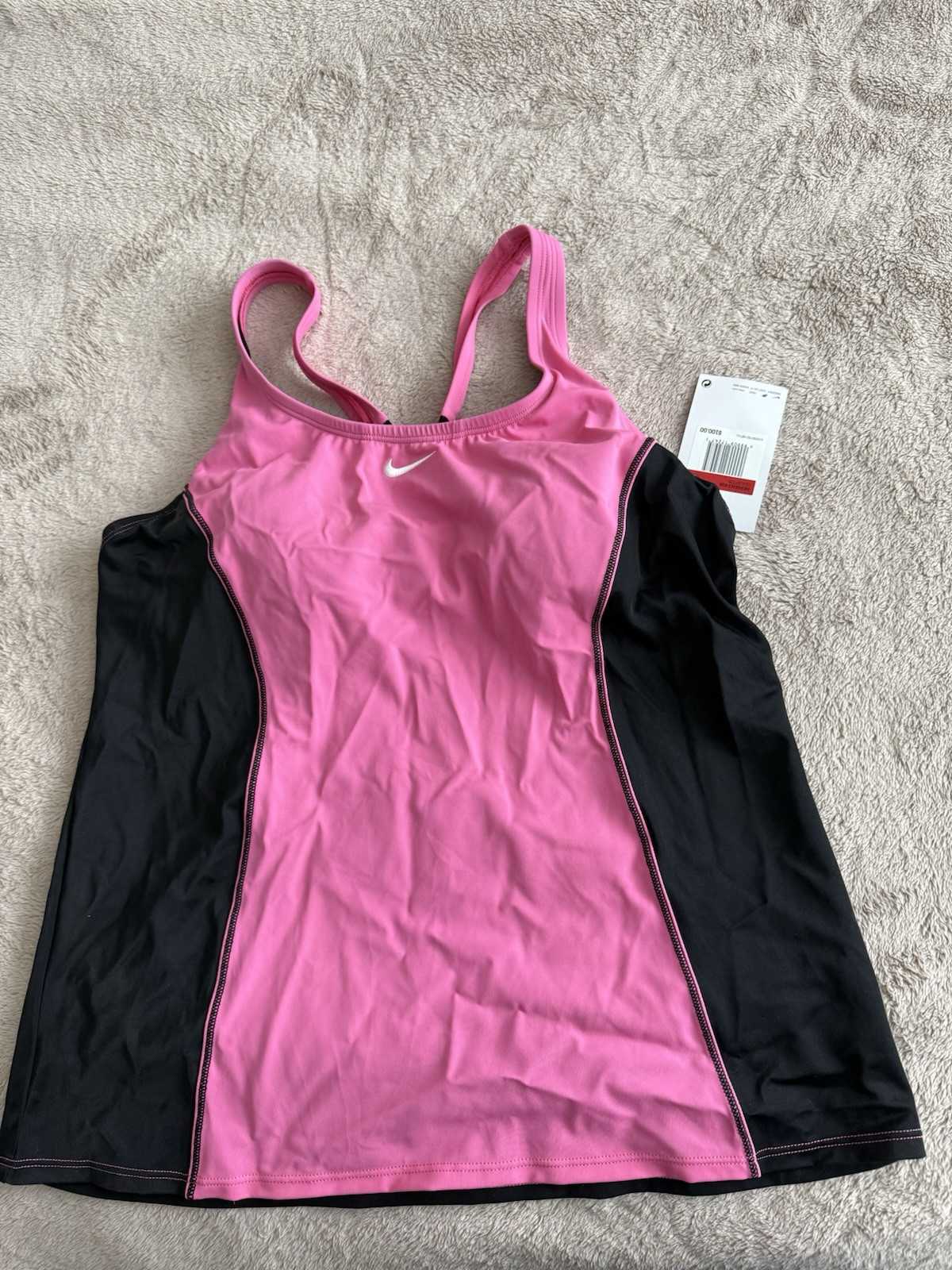Nike Women’s Solid Hydra strong Swimsuit Pink & Black Size L (2 Pieces Set )