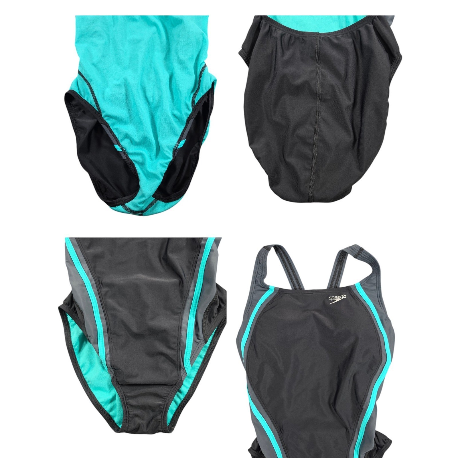 Speedo Athletic One Piece Swimsuit Womens Size 10 PowerFLEX Eco Turquoise Black
