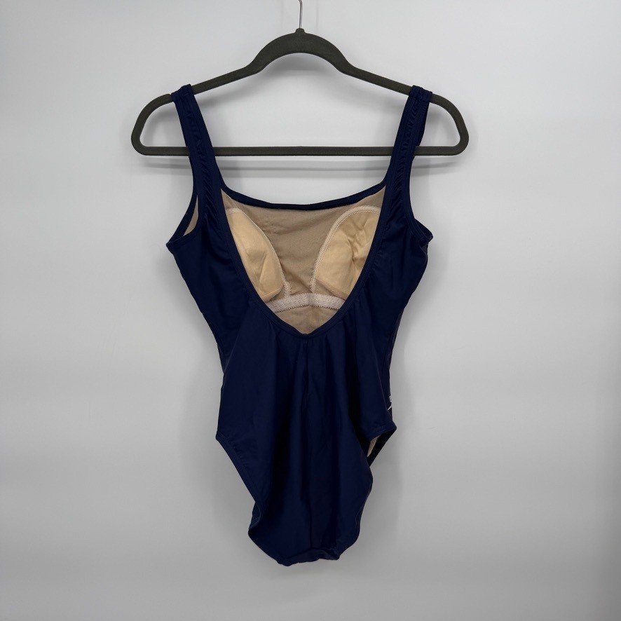 Speedo One Piece Sporty Swimsuit Navy Blue Scoop Neck Athletic Training 12