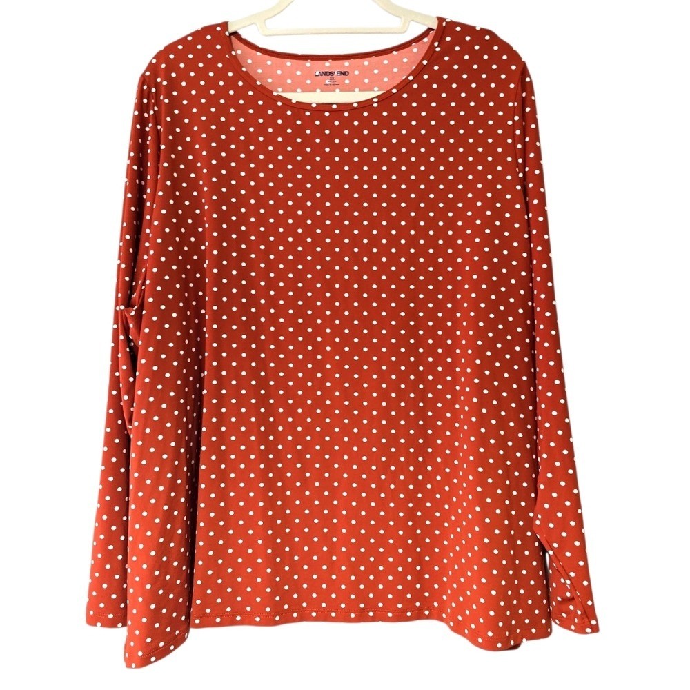 Lands’ End Women’s Polka Dot Long Sleeve Rust Orange Rash Guard Size 3X