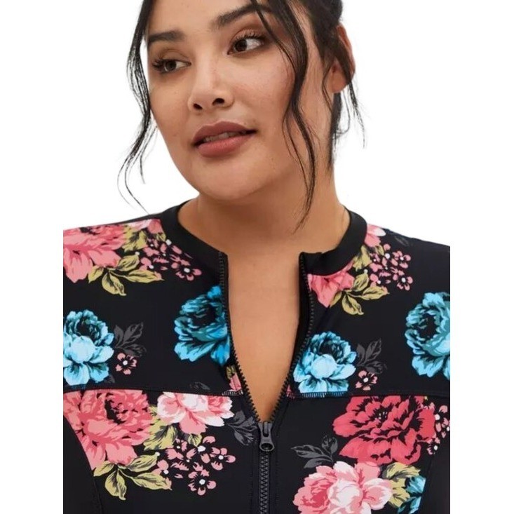 Torrid Active Wireless Long Sleeve Rashguard One Piece Swimsuit Plus Size 2 2X