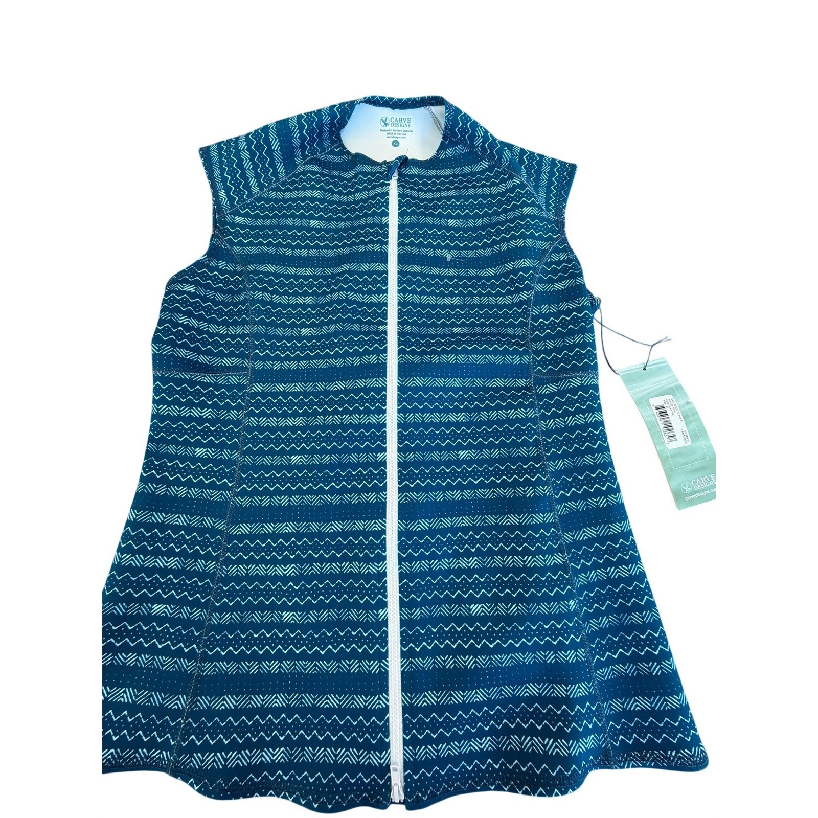 NWT! Carve Designs Arcadia Vest Azul Isla Blue Geometric Zip Up UPF 50 XL Scuba