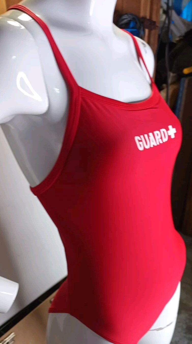 Women’s Sporti Lifeguard Swimsuit One Piece Thin Strap Red Navy Guard+