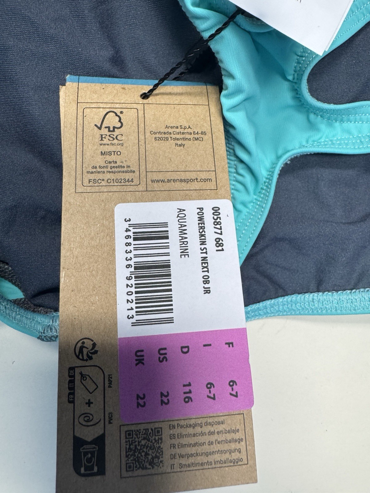 NWTArena Girls Junior Racing Suit Powerskin St Next Open Back Swim Aquamarine 22