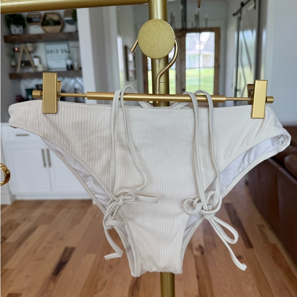 Shade & Shore White/Cream Ribbed Bikini Set 36C Top + Large Bottom T11