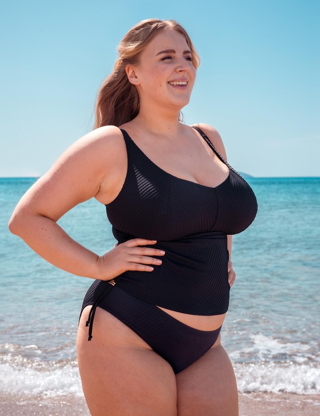 Curvy Kate Jet Set Tankini Top Wireless Non Padded Womens Ribbed Swim CS034408