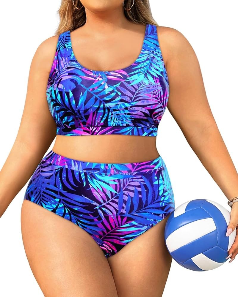 High Waisted Bikini Set Sport Bra Scoop Neck Swimsuit Plus Size 22W New