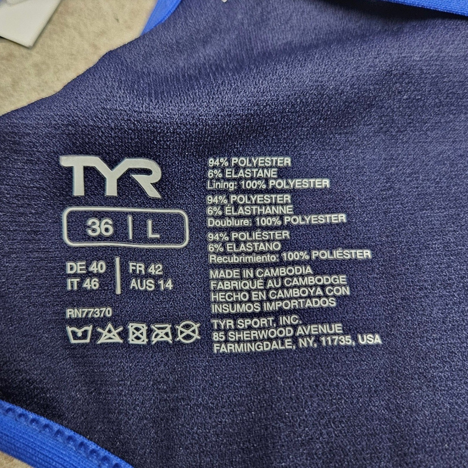 TYR One Piece Swimsuit 36 L Purple Orange Trinityfit Durafast Elite Athletic
