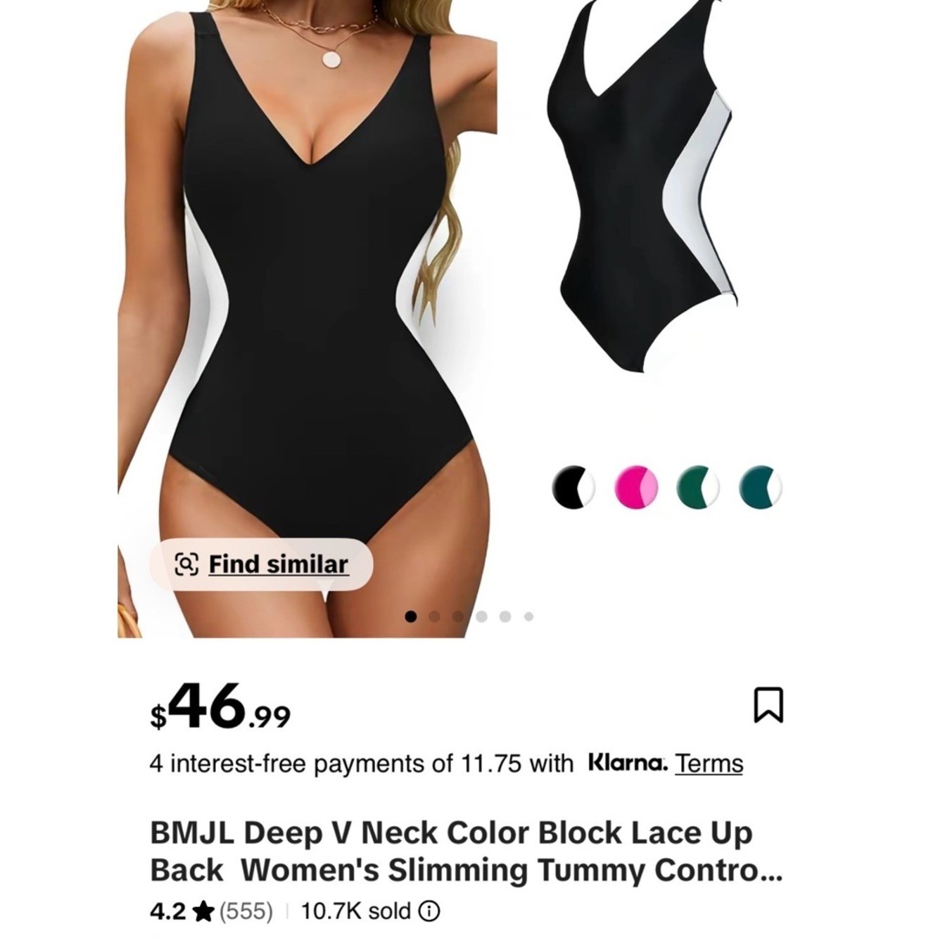 BMJL Viral TikTok Swimsuit Black White Slimming Lace Up M
