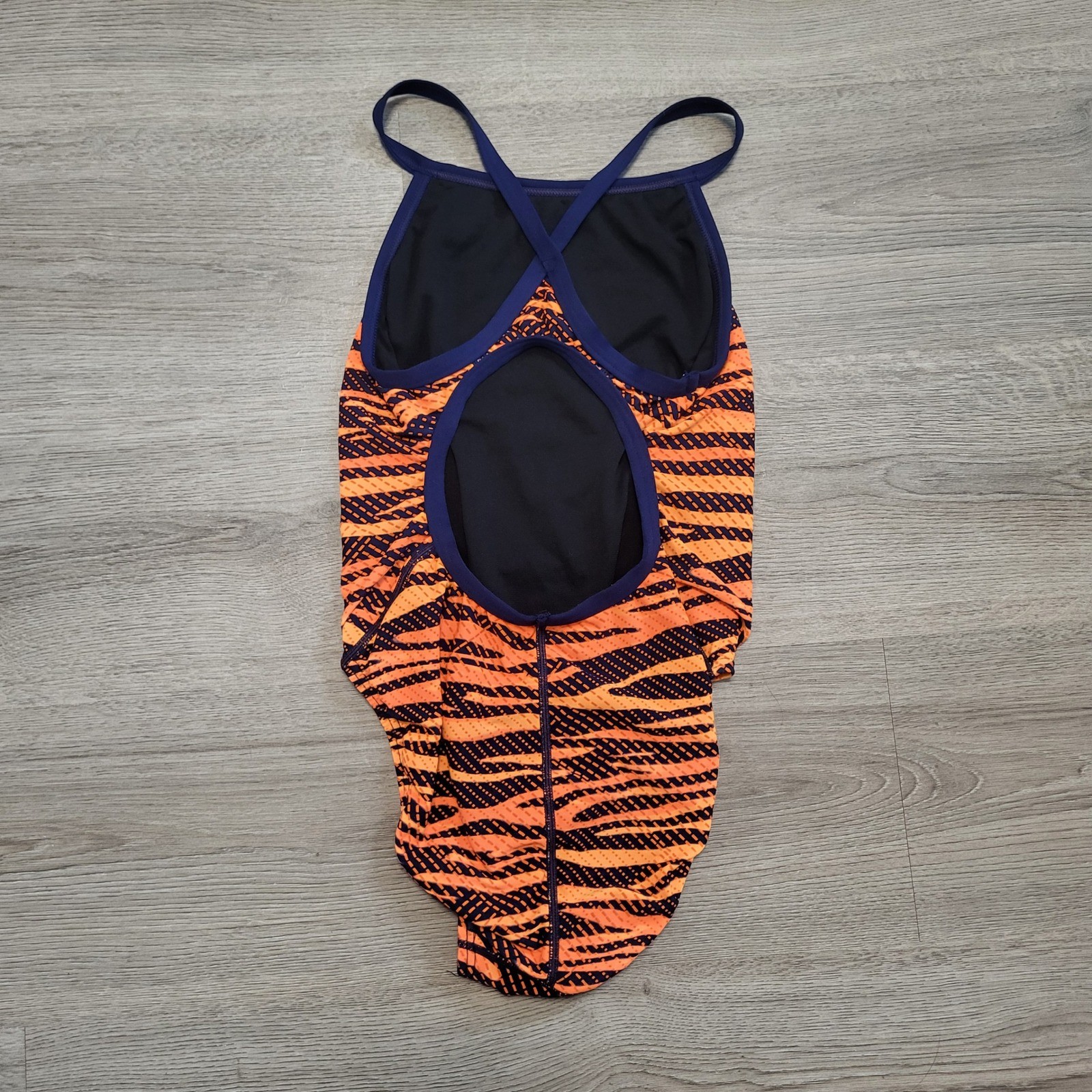 TYR Women Orange Navy Tiger Stripe Performance One Piece Swimsuit 30 US Small