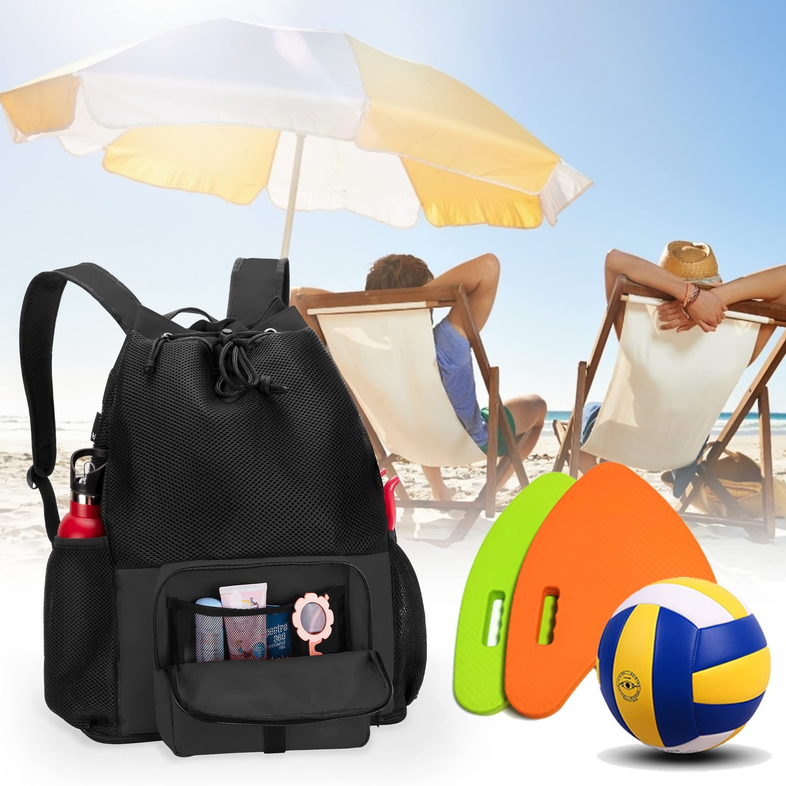 Fasrom Large Mesh Beach Backpack with Zipper Bottom for Men & Women | Breatha…