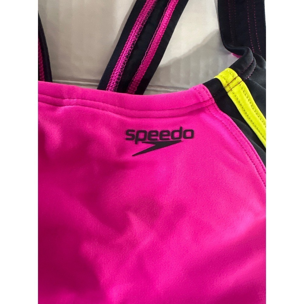 Speedo Swimsuit Size 8 Pink & Black One Piece Hydro Bra Athletic Womens