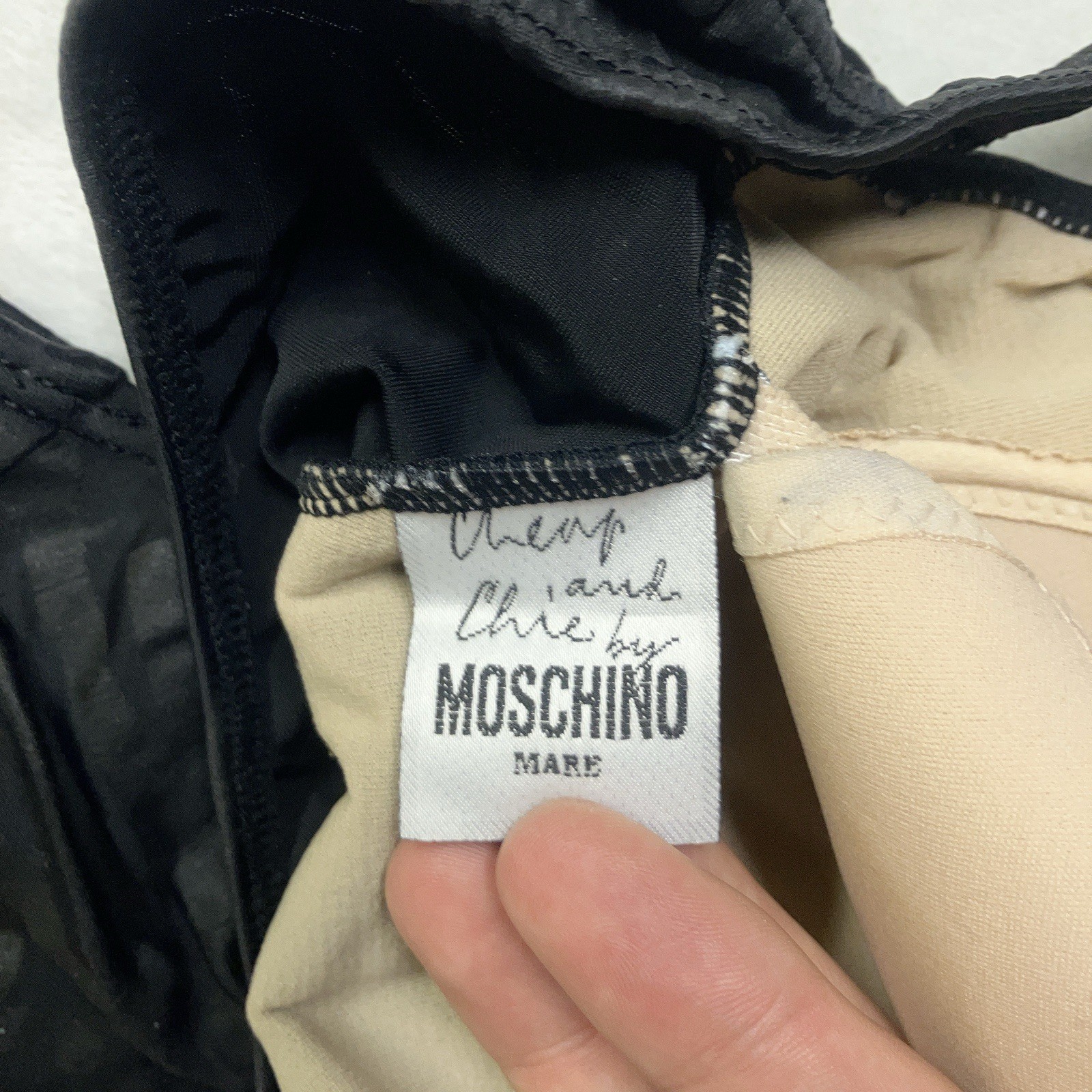 Rare Moschino Cheap and Chic One Piece Swim Suit Logo Black Padded Swim *READ