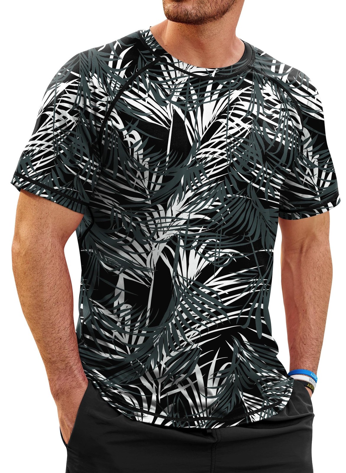 Men Rash Guard Swim Shirts UPF 50+ Sun Protection Quick Dry Allover Print Cam…