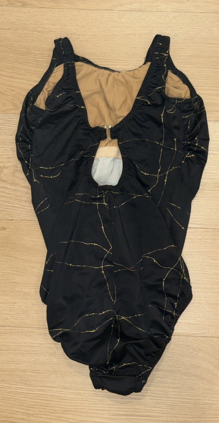 Vintage 1990’s Women’s One Piece Competitive Swimwear Black With Gold Size 10