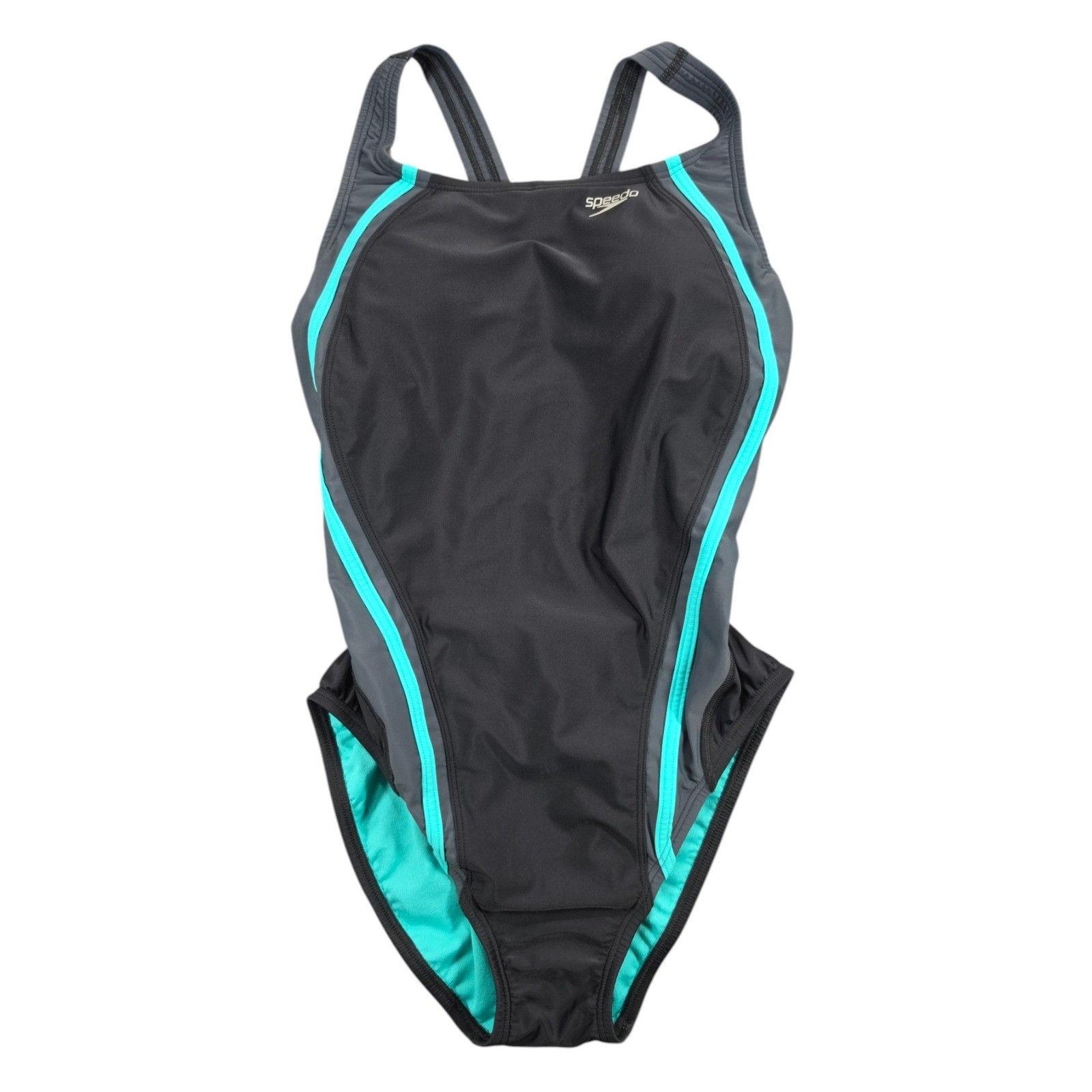Speedo Athletic One Piece Swimsuit Womens Size 10 PowerFLEX Eco Turquoise Black