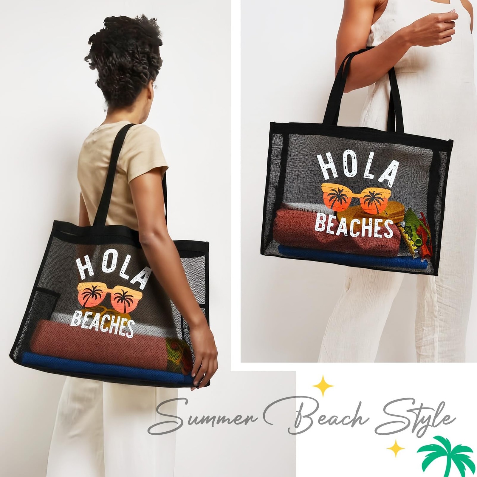 30L Large Beach Bag with Pouch Foldable Sandproof Lightweight Mesh Tote Bag w…