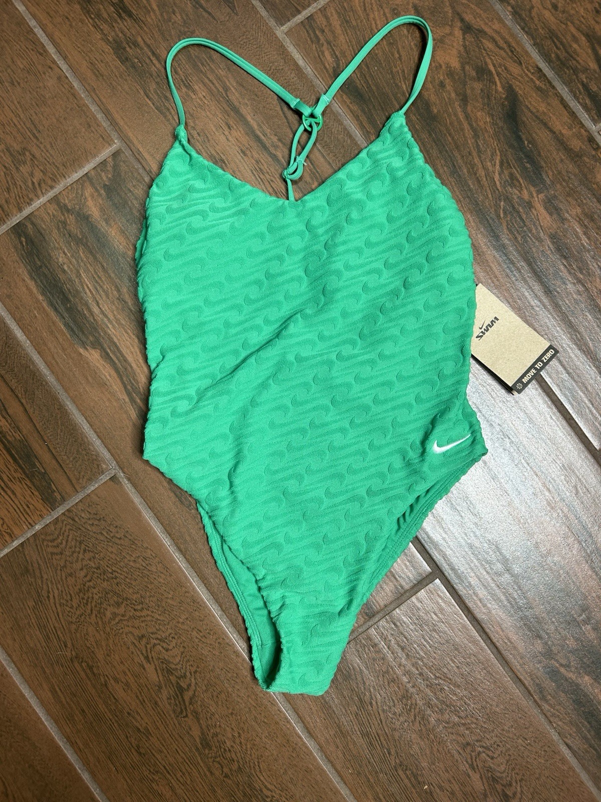 Nike Swoosh Link Terry Y-Back One-Piece Swimsuit. Women’s Size Small Green