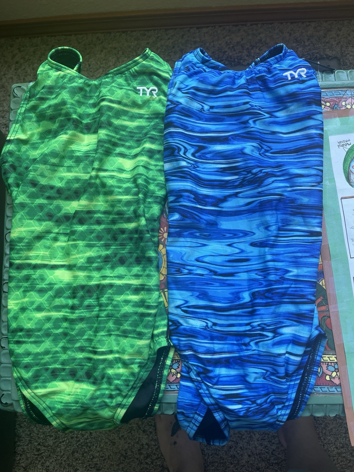 TYR Swimsuits Women Size 26, 2 Brand Blue Green One Piece Competition Training