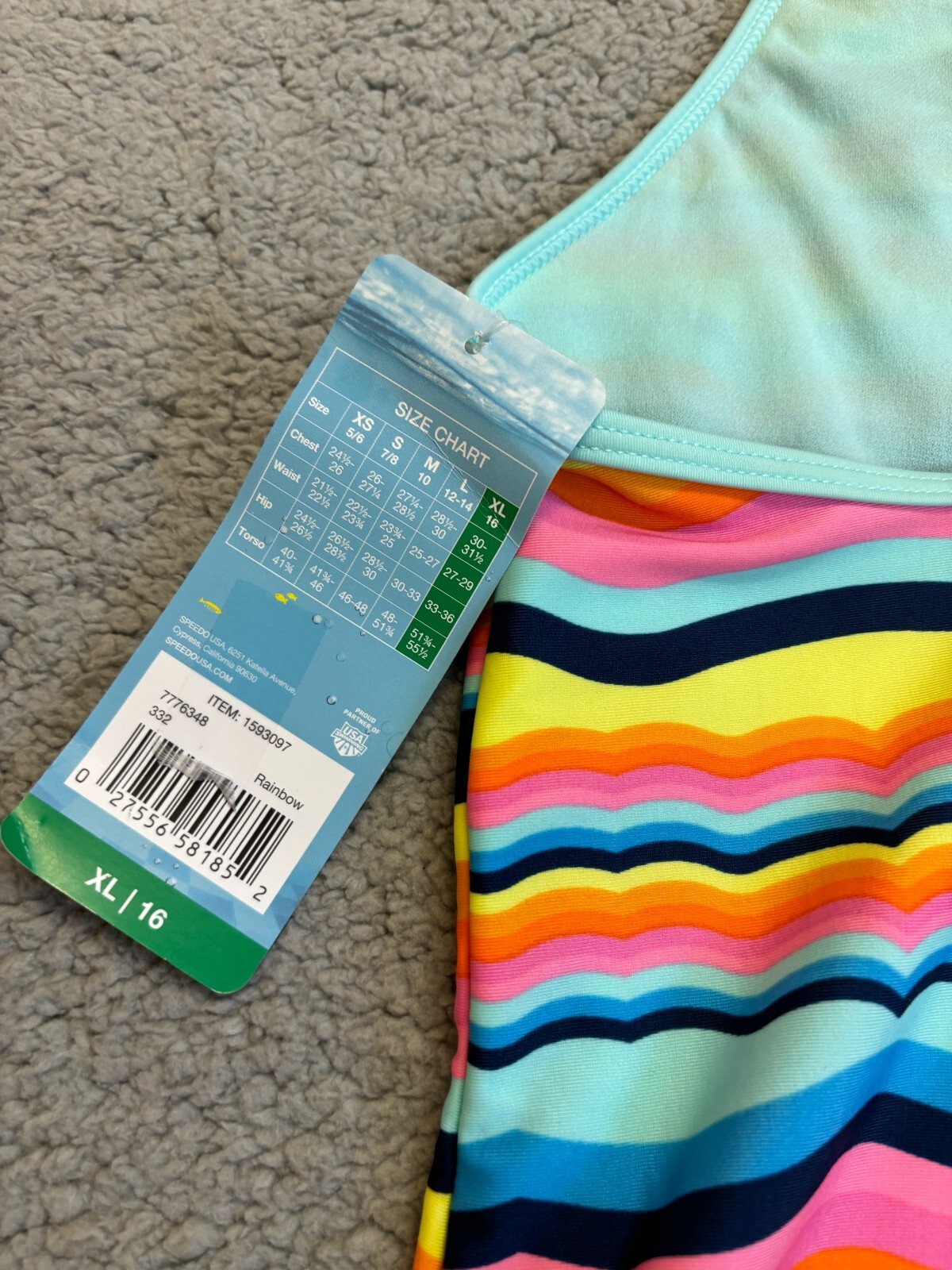Speedo Girls Thin Strap One Piece Swimsuit. Color-Rainbow, YouthXL (16). NWT’s.