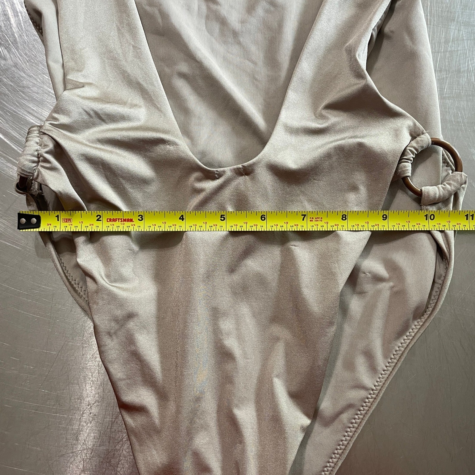 Aerie One Piece Swimsuit Small Beige Ring Detail Deep V Back High Cut NWT