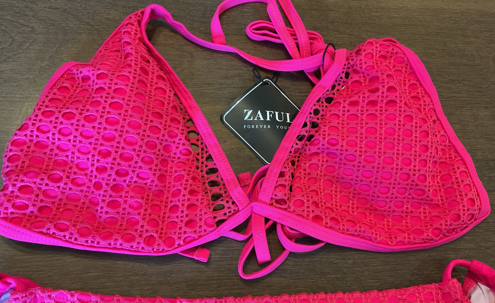 Zaful Women’s 2 Piece Triangle String Bikini Swim Set Hot Pink Size XL 12-14 NWT