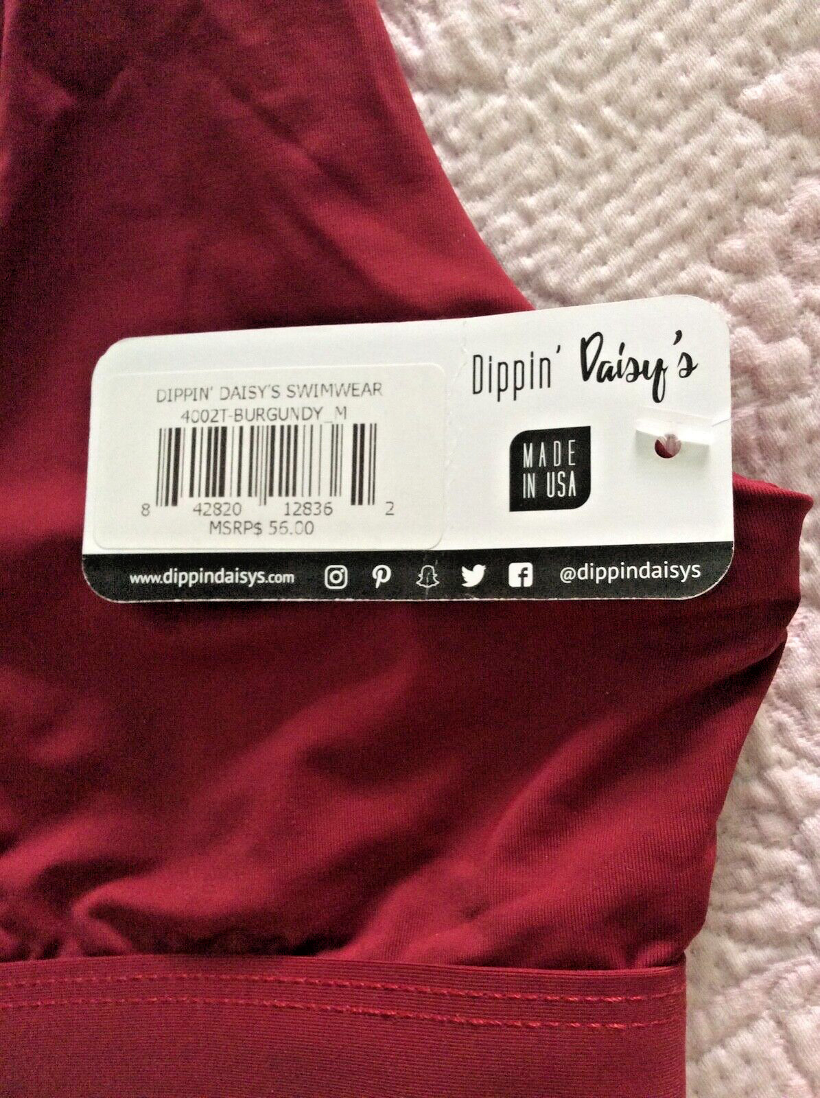 DIPPIN’DAISY’S BRAND NEW BANDED BURGUNDY SPORTY SWIM Women TOP SZ M