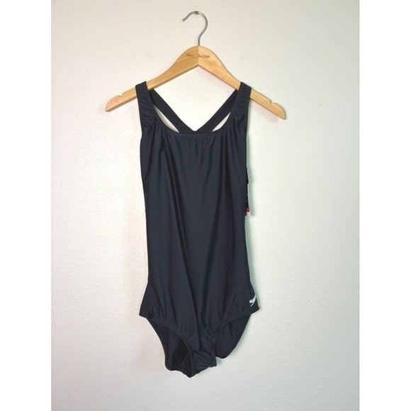 New SPEEDO Size 10 Black UPF 50 Moderate Ultraback PowerFLEX One Piece Swimsuit