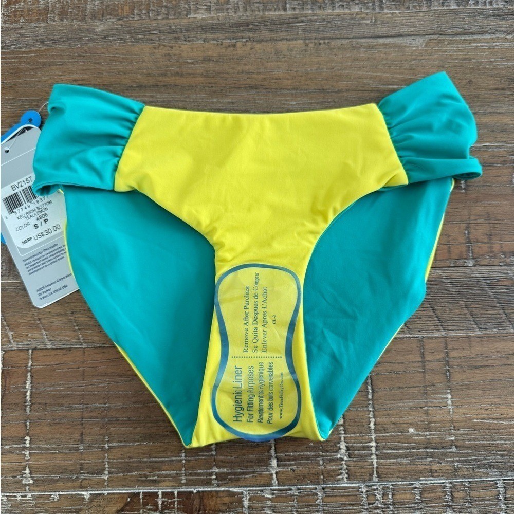 Asics Women’s Athletic Keli Bikini Reversible Swim Bottom Teal/Lemon Small NWT