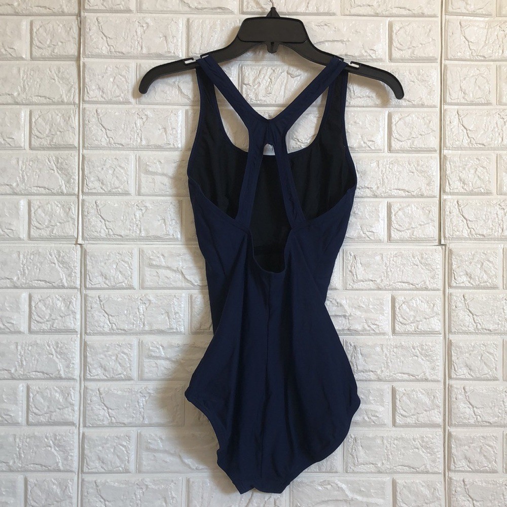 Speedo power navy blue flex racer back swimsuit women’s size 8