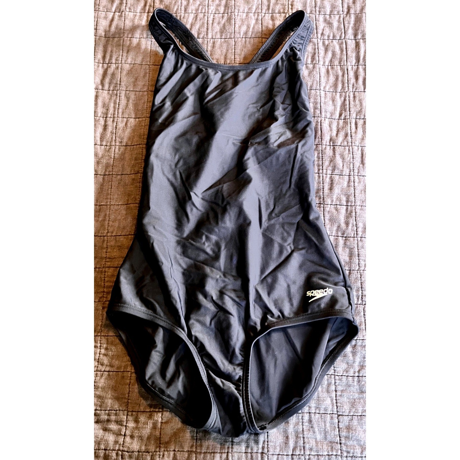 Speedo PowerFLEX Size 6 One Piece Swimsuit Racerback Black 8723601001