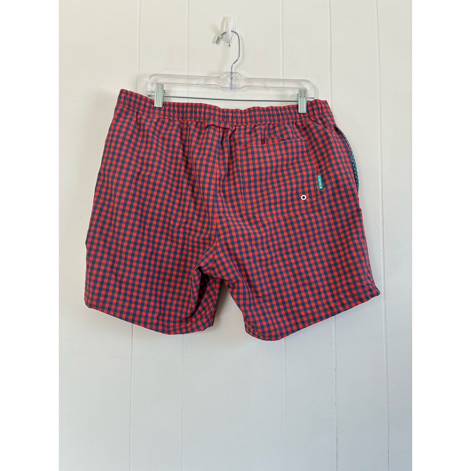 Bonobos Gingham Swim Trunks Shorts Red Navy Blue Men’s Size L 7 Inch Inseam