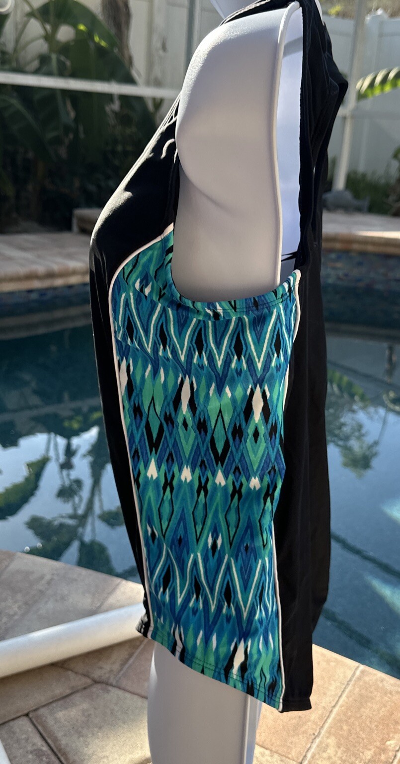 Catalina LARGE 12/14 One Piece Bathing Swim Suit Black Blue Green Racerback NWOT