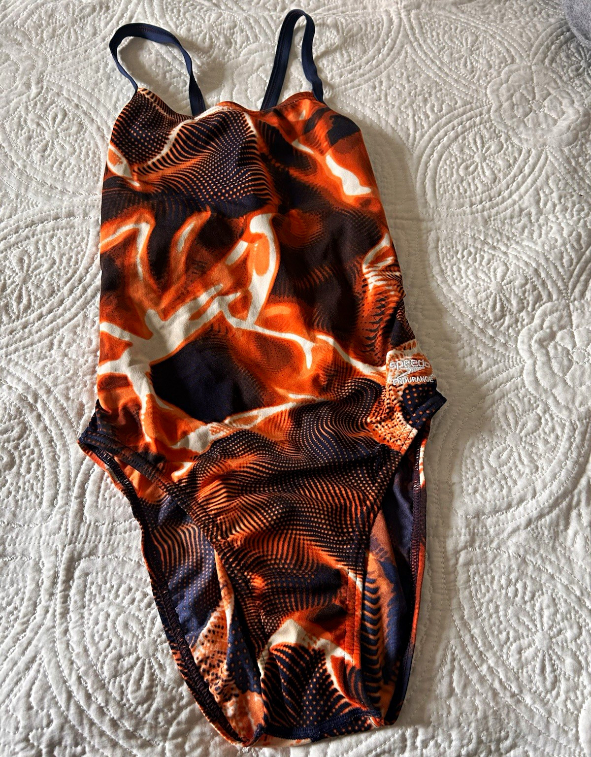 Speedo Endurance+ One Piece Competitive Training Swimsuit Size 28 Navy Orange
